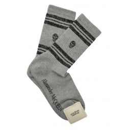Alexander McQueen Womens Light Grey Metallic Mid-Calf Socks M 584618 8160