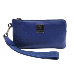 MCM Womens Estate Blue Leather Lion Camo Zipped Wrist Pouch Wallet MXL9AES12VE001
