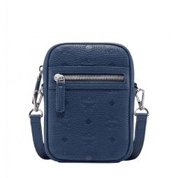 MCM Mini Tivitat Womens Blue Monogram Leather Crossbody Sling Bag MXZ9ABT27VA001
