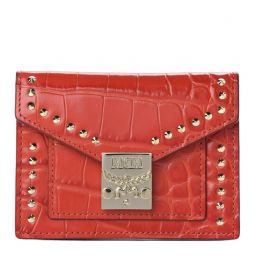 MCM womens Red Crocodile Embossed Leather Mini Flap Coin Wallet MYS9APA65RU001