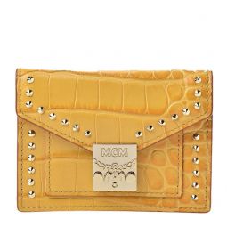 MCM Womens Yellow Crocodile Embossed Leather Mini Flap Coin Wallet MYS9APA65YJ001