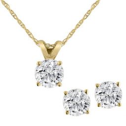 3/4CT T.W. Diamond Studs & Solitaire Necklace Set in 14k White or Yellow Gold