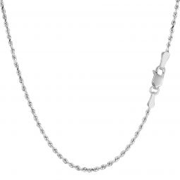 Sterling Silver Rhodium Plated Diamond Cut Rope Chain Necklace, 1.4mm