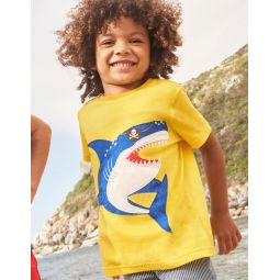 Yellow Shark Applique T-shirt - Daffodil Yellow Shark