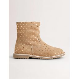 Cosy Short Leather Boots - Taupe Star