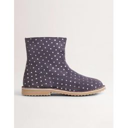 Navy Star Print Suede Ankle Boots - College Navy Star
