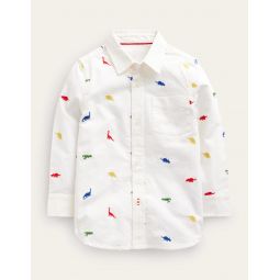 Embroidered Oxford Shirt - Ivory Dinosaur