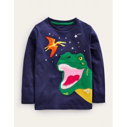 Dinosaur Applique T-shirt - College Navy Dino