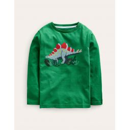 Cross Stitch Dino T-shirt - Deep Green Dinosaur