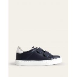 Leather Double Strap Low Top - Navy