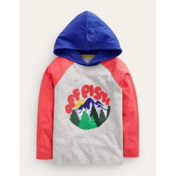 Off Piste Hooded T-shirt - Grey Marl/Red/Blue Mountain