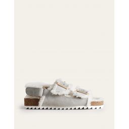 Cosy Suede Buckle Sandals - Taupe