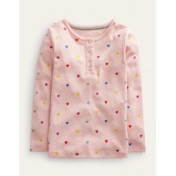 Henley Pointelle Top - Provence Pink Hearts