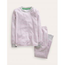 Snug Striped Long John Pajamas - Pink/Ivory