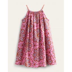 Plaited Strap Dress - Bright Petal Pink Daisies
