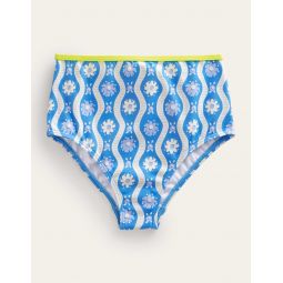 High Waisted Bikini Bottoms - Penzance Blue Daisy Wave