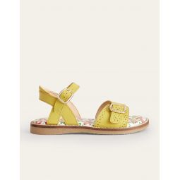 Leather Buckle Sandals - Yellow