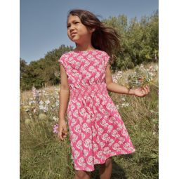 Vacation Printed Cotton Dress - Plum Blossom Floral Stamp