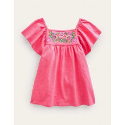 Embroidered Jersey Top - Lollipop Pink
