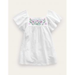 Embroidered Jersey Top - White