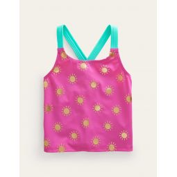Cross Back Tankini Top - Tickled Pink Gold Foil Suns