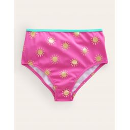 High Waisted Bikini Bottoms - Tickled Pink Gold Foil Suns