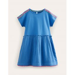 Woven Mix Texture Dress - Elizabethan Blue