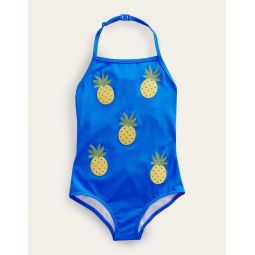 Applique Fruit Swimsuit - Cabana Blue