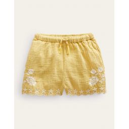 Embroidered Hem Shorts - Buttercup