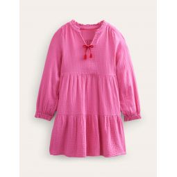 Double Cloth Tiered Dress - Festival Pink