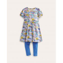 Puff Dress and Legging Set - Multi Weather and Blue