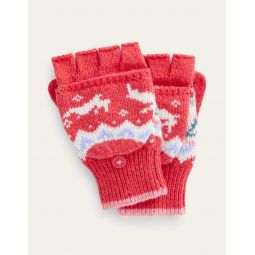 Fair Isle Knitted Mittens - Rose Pink