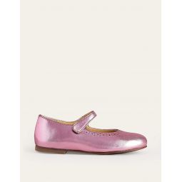 Leather Mary Janes - Metallic Pink
