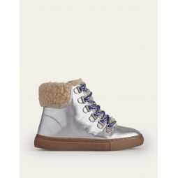 Cosy Leather Lace Up Boots - Silver Metallic
