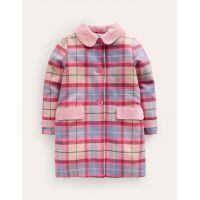 Wonderful Wool Blend Coat - Pastel Pink / Blue Check