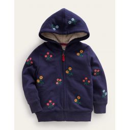 Embroidered Lined Hoodie - French Navy Floral