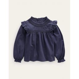 Lace Detail Jersey Top - Navy