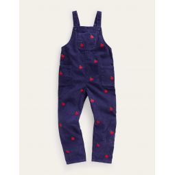 Relaxed Cord Overalls - College Navy Apple Embroidery