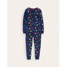 Snug All-In-One Pajamas - College Navy Multi Hearts