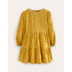 Embroidered twirly Dress - Honeycomb Yellow Daisy