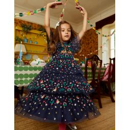 Tulle Embroidered Party Dress - French Navy