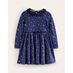 Collared Twirly Dress - College Navy Gold Foil Star