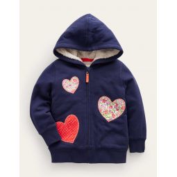 Applique Lined Hoodie - French Navy Hearts