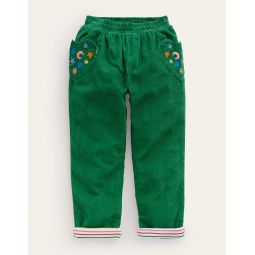 Lined Pull-on Cord Pants - Deep Green