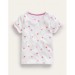 Short-sleeved Pointelle Top - Ivory Hearts