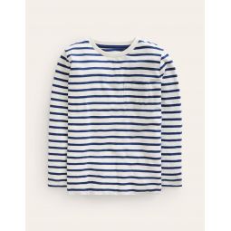 Long-sleeved Washed T-shirt - Ivory/College Navy