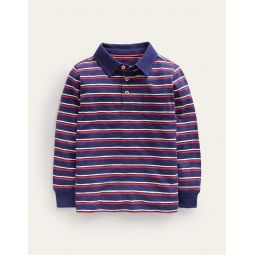 Slubbed Long-Sleeve Polo Shirt - Ivory/Sapphire Blue/Poppy Red