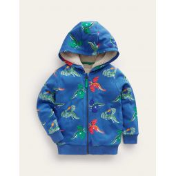 Printed Shaggy-Lined Hoodie - Bluejay