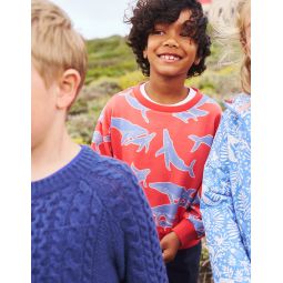 Printed Relaxed Sweatshirt - Jam Red Whales
