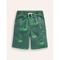 Pull-on Drawstring Shorts - Pea Green Grasshopper